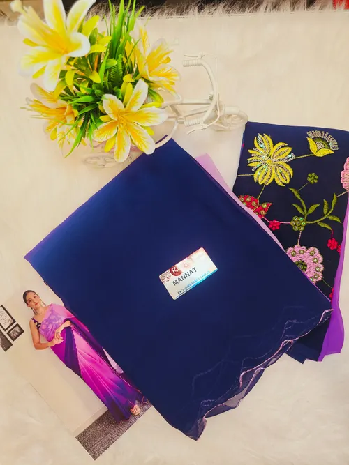 PLAIN GEOGRATTE SAREE WITH EMBIRODARY BLOUSE FS34